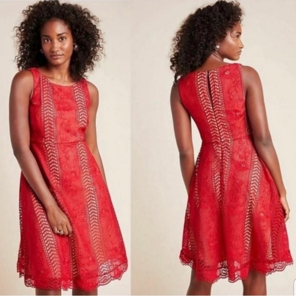 NEW ANTHROPOLOGIE Georgia Lace Dress Red - Picture 1 of 8